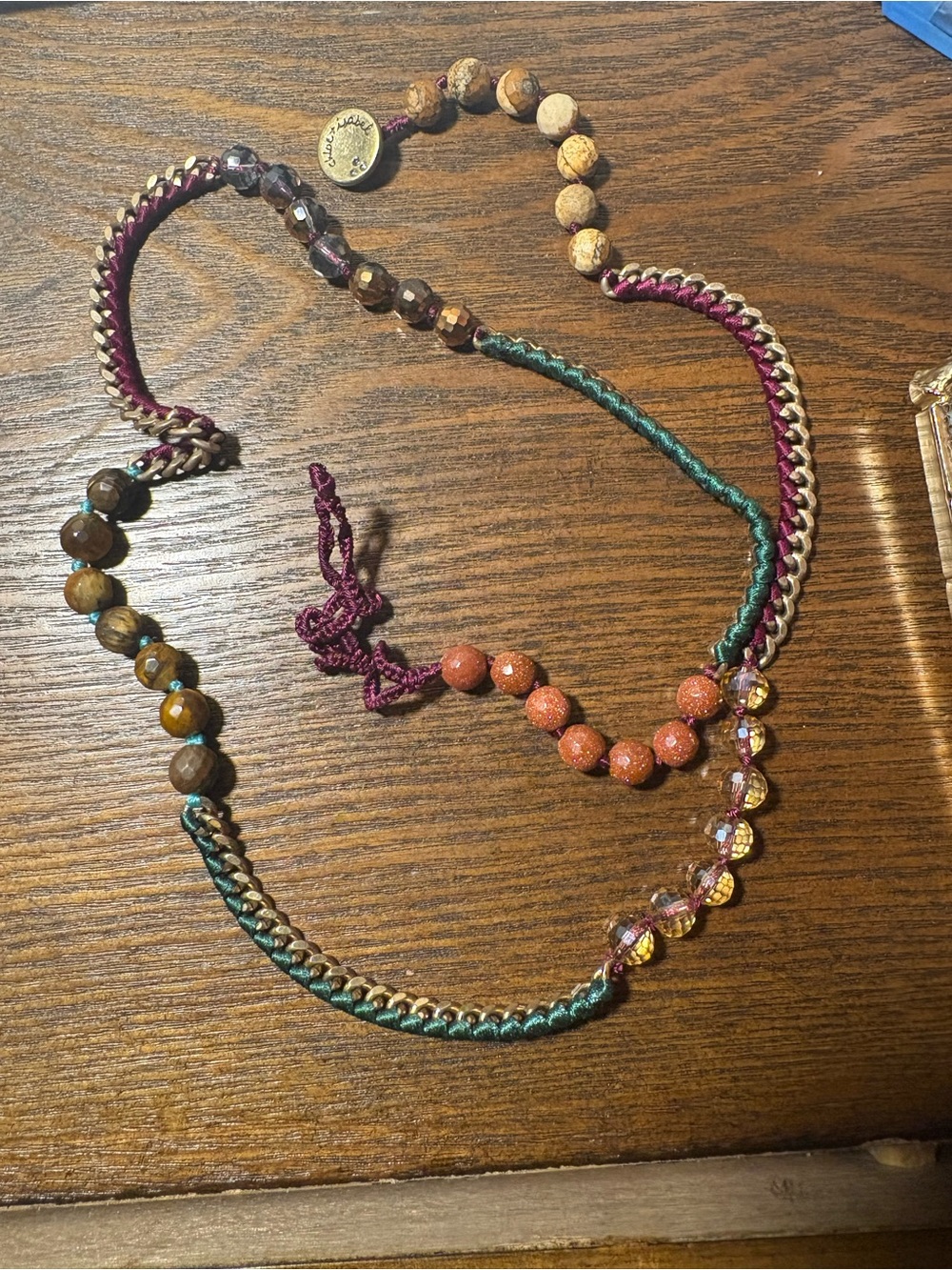 Bohemian Multicolor Beaded Layered Necklace — Green, Burgundy & Gold Accents